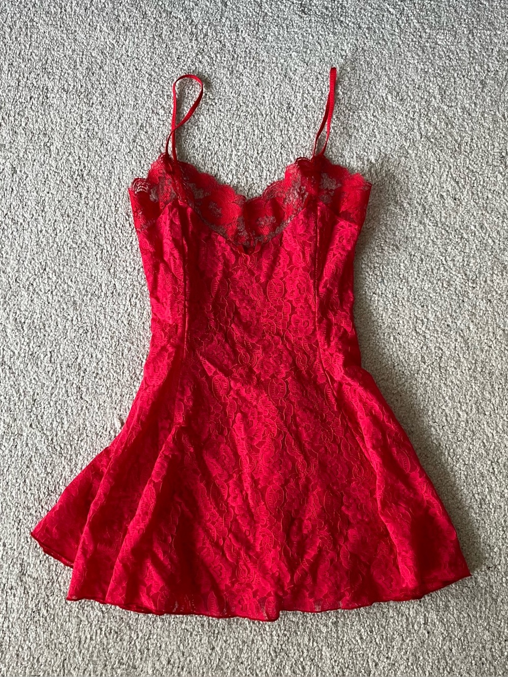 Vintage DBF Red Lace Sheer Slip Dress Made in Canada